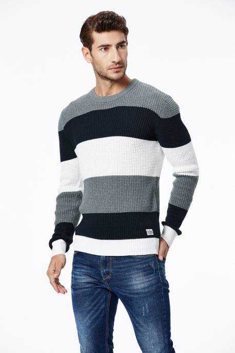 Mens Raiken Fine Knit Stripe Crew Neck Long Sleeve Jumper Pull Over Sweater Size