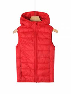 Girl's basic lightweight hooded vest-red
