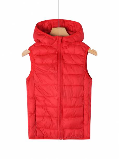 Girl's basic lightweight hooded vest-red