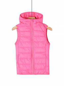 Girl's basic lightweight hooded vest-rose red
