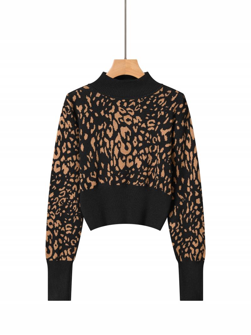 Two-piece knit dress set-leopard print
