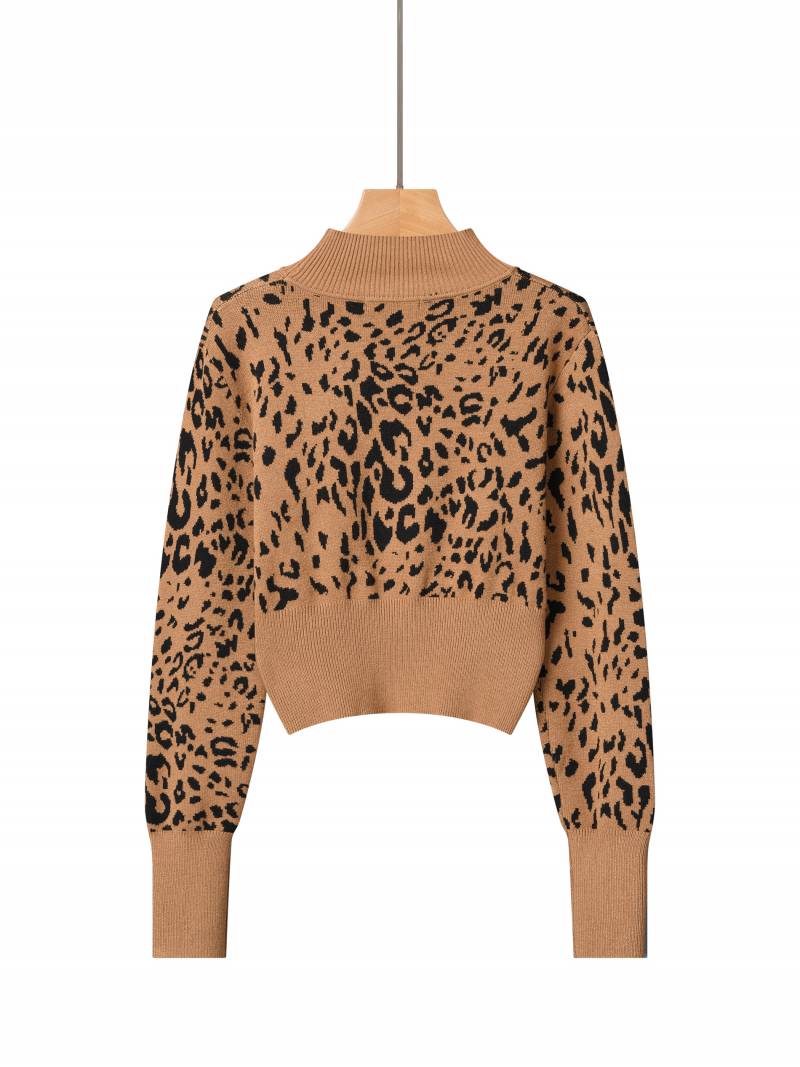 Two-piece knit dress set-leopard print