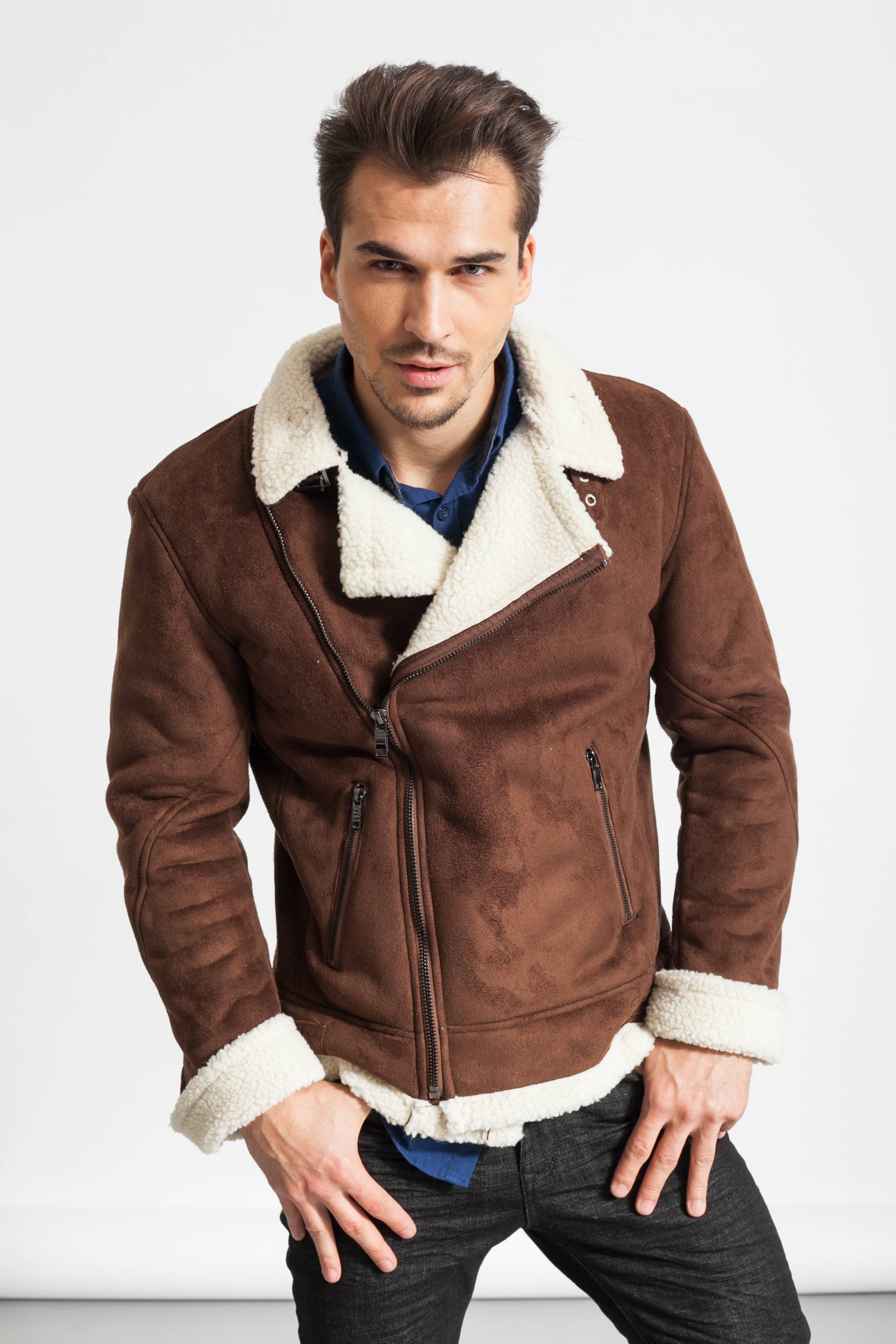 Men's leather jacket - GLO-STORY HUNGARY